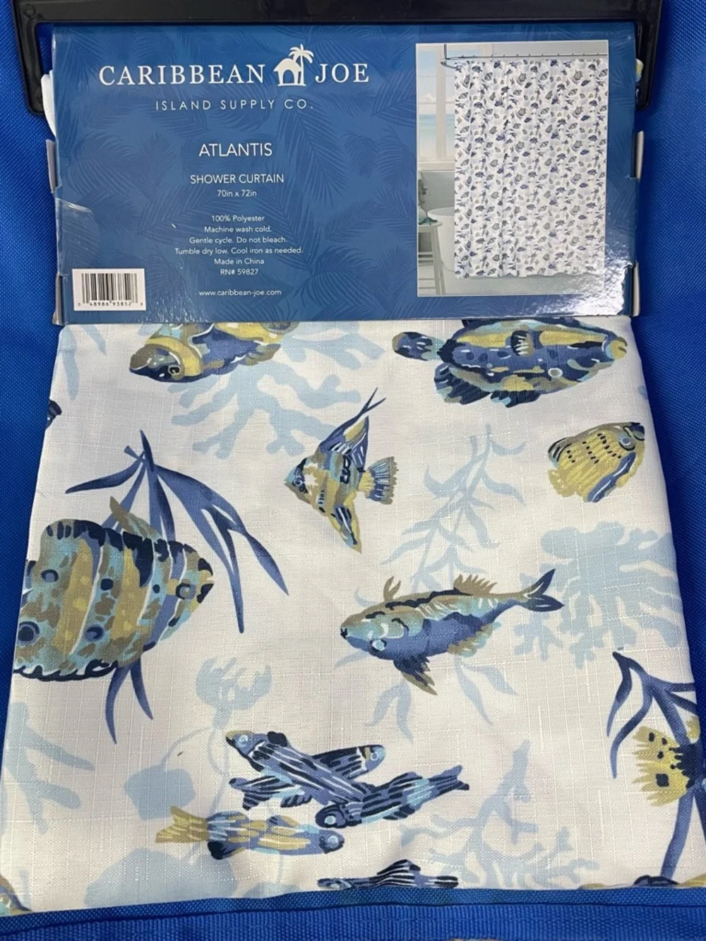 Sea Life Shower Curtain Atlantis Fish Ocean Coral Blue White Caribbean Joe NWT